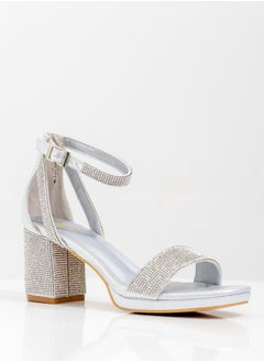 LAMARAPARIS Mukta one band diamante sandal on 7cm heel silver 