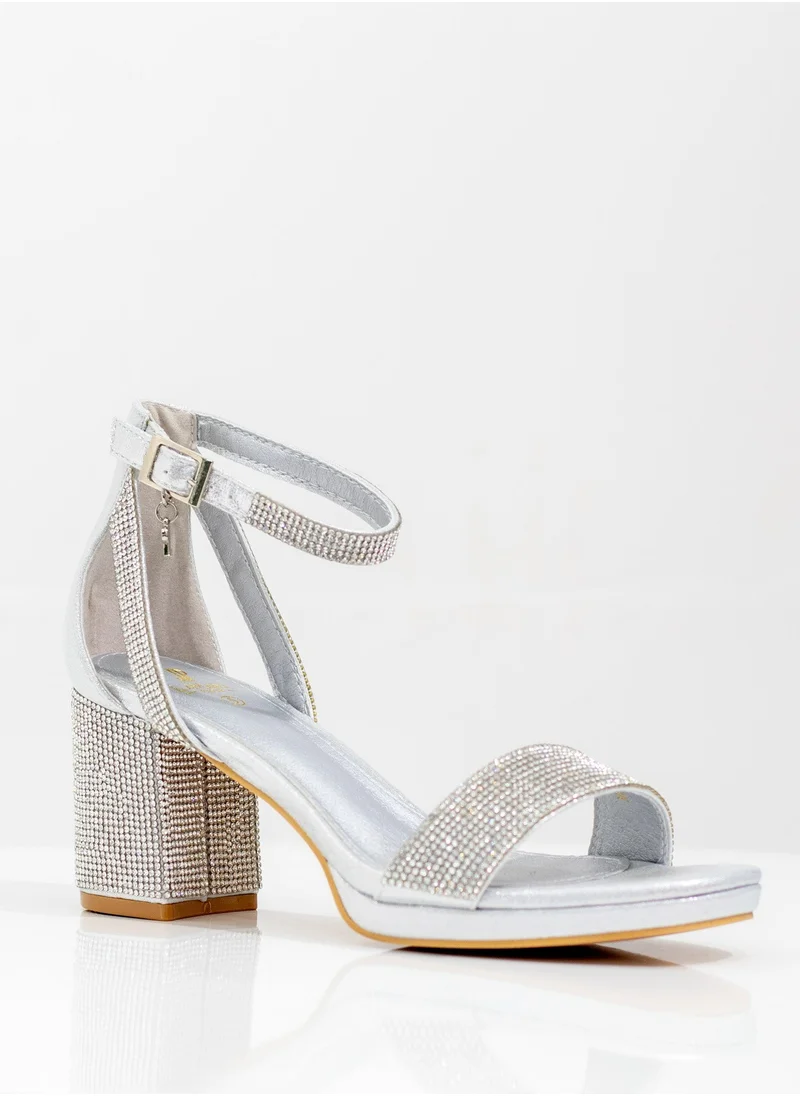 LAMARAPARIS Mukta one band diamante sandal on 7cm heel silver