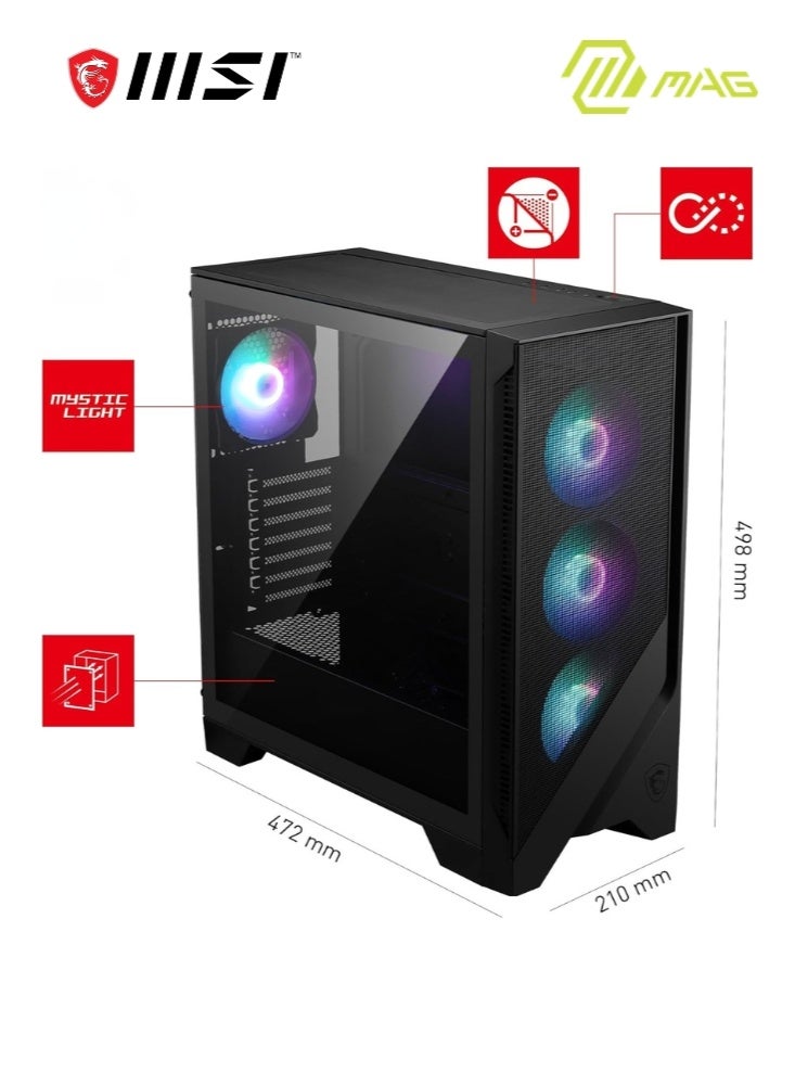 MSI MAG Forge 320R Airflow BLACK | ATX Mid Tower Computer Case, 4x Pre-Installed Case Fans, Up to 360mm Radiator Support, 3.5" / 2.5" Drive Bays, Tempered Glass Window, Mesh Panel | 306-7G23R27-HH9 black - Image 2
