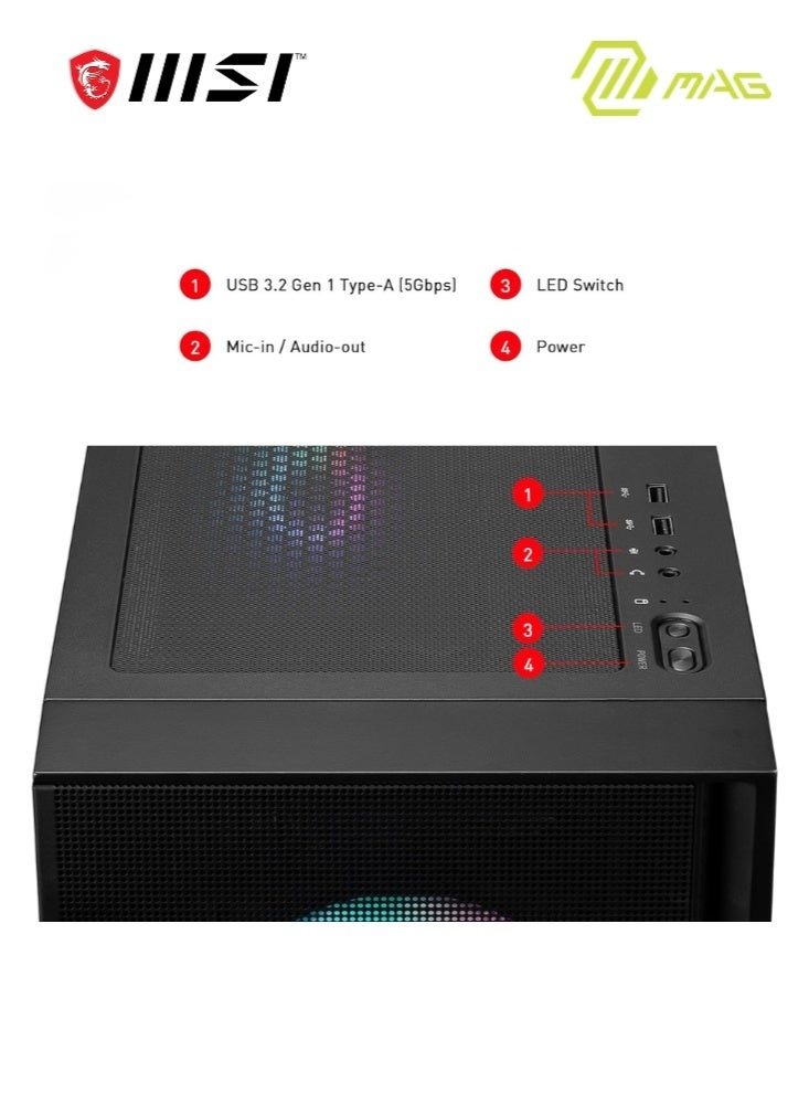 MSI MAG Forge 320R Airflow BLACK | ATX Mid Tower Computer Case, 4x Pre-Installed Case Fans, Up to 360mm Radiator Support, 3.5" / 2.5" Drive Bays, Tempered Glass Window, Mesh Panel | 306-7G23R27-HH9 black - Image 4