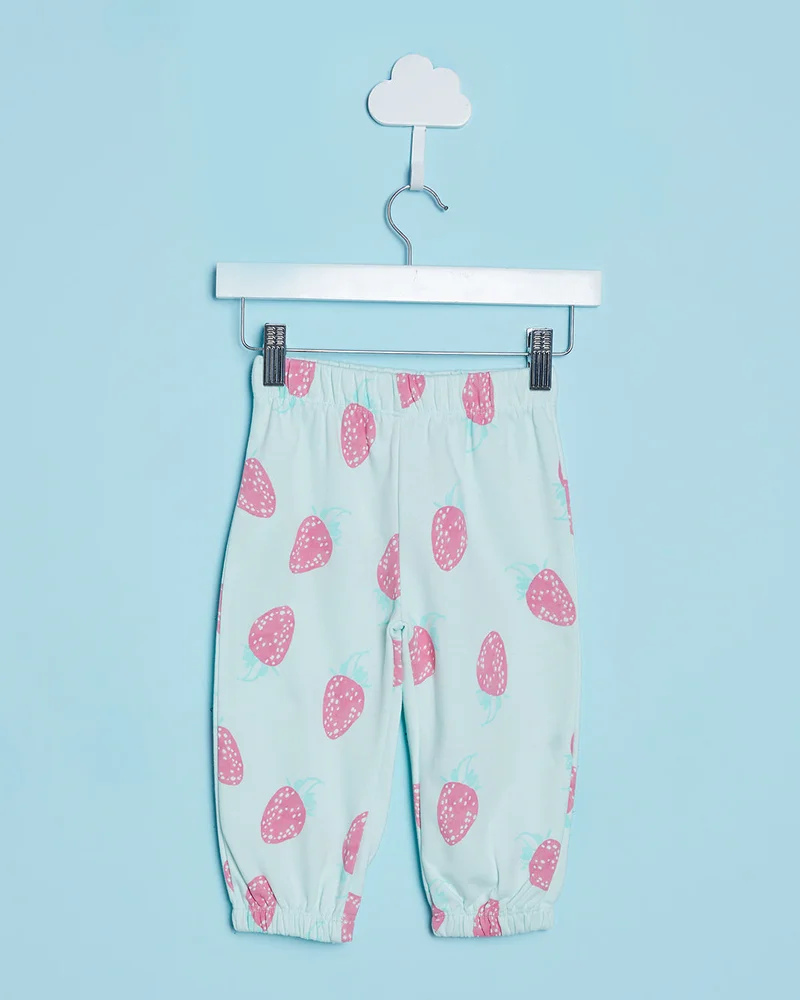 REDTAG Infant Girls Mint Strawberry Print Active Pants