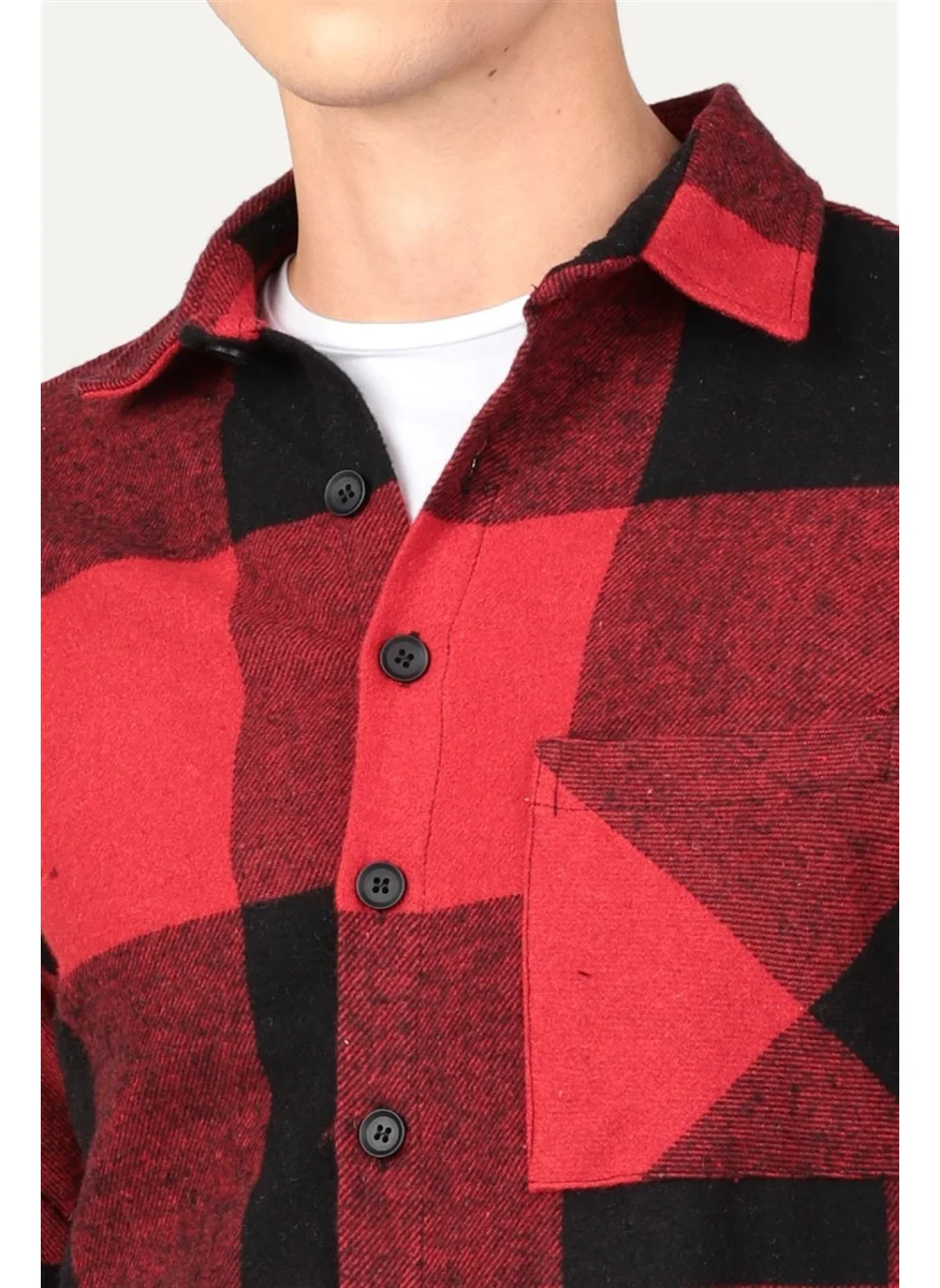 تودورس Slim Fit Winter Lumberjack Checker Pattern Single Pocket Men's Shirt