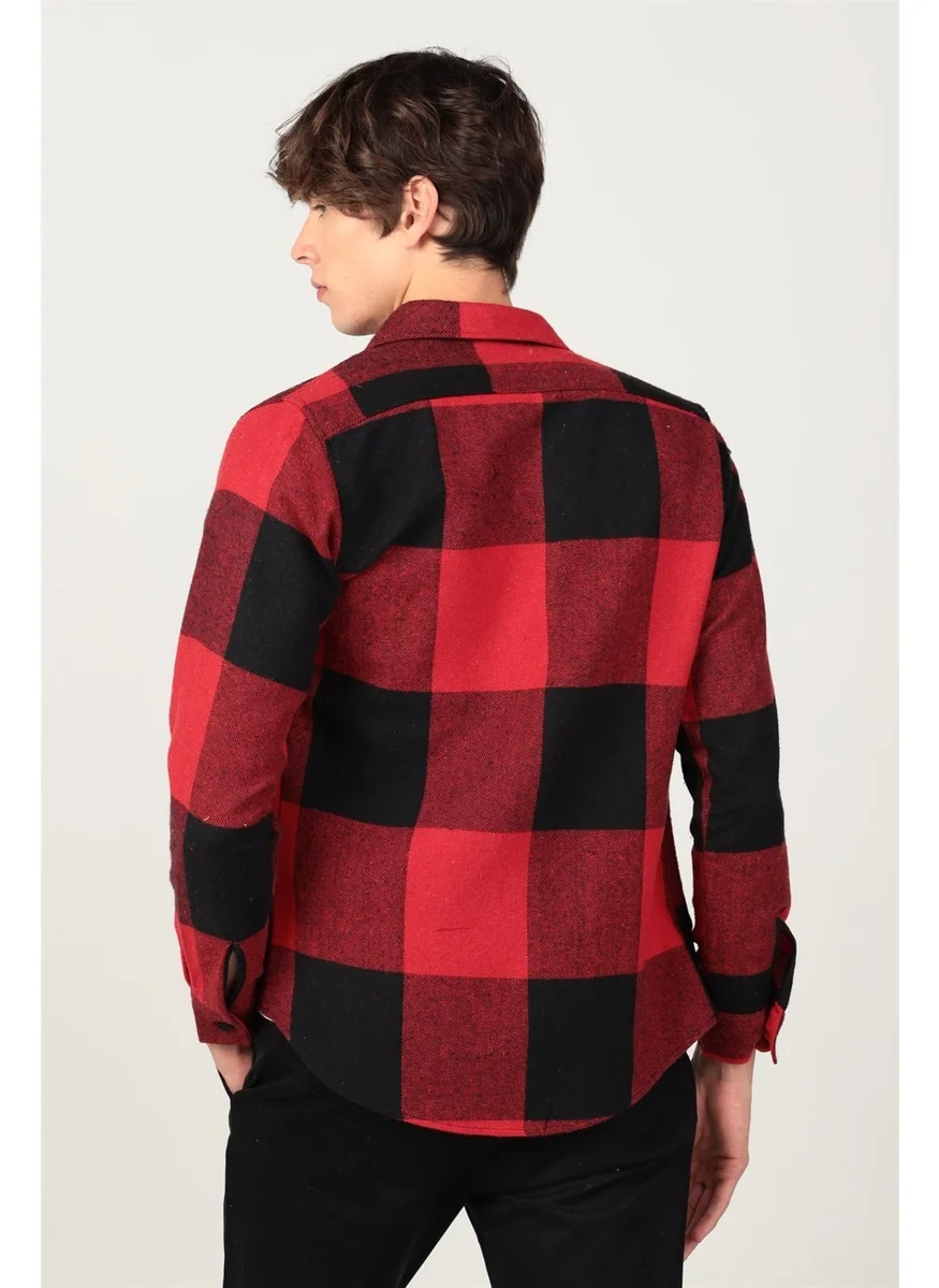تودورس Slim Fit Winter Lumberjack Checker Pattern Single Pocket Men's Shirt