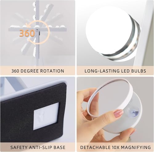 FENCHILIN Lighted Makeup Mirror Hollywood Mirror Vanity Makeup Mirror with Light Smart Touch Control 3Colors Dimmable Light Detachable 10X Magnification 360°Rotation(White) - Image 5