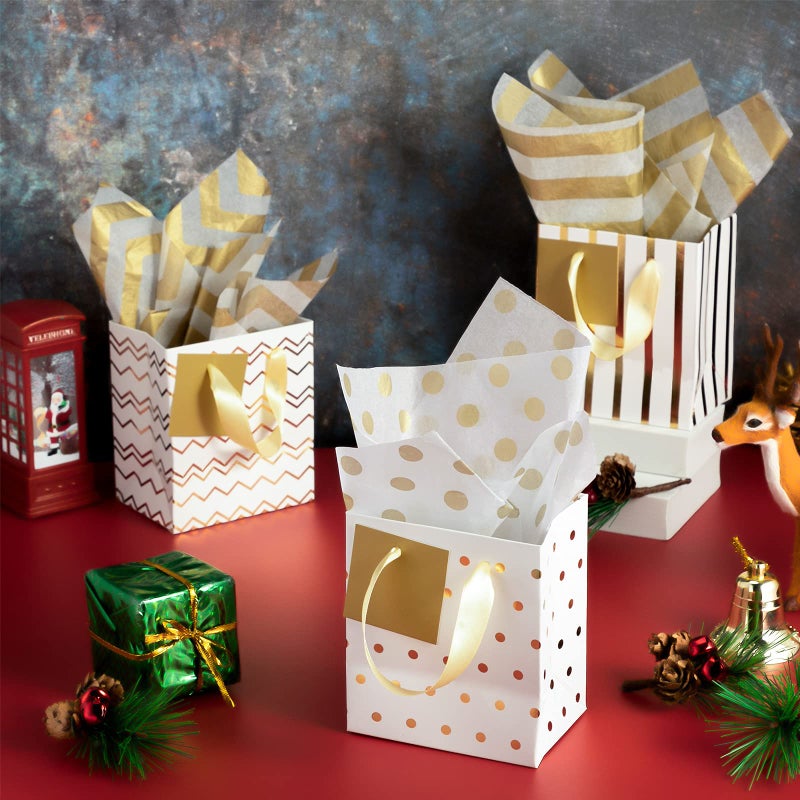 Tenare 12 Pcs Small Gift Bags Mini Metallic Paper Bag Bulk Tiny with Handle Tissue Paper for Gift Wrap Easter Mother's Father's Day Birthday Spring Party(4 x 2.75 x 4.5 Inch,White Gold) - Image 4