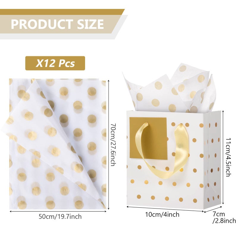 Tenare 12 Pcs Small Gift Bags Mini Metallic Paper Bag Bulk Tiny with Handle Tissue Paper for Gift Wrap Easter Mother's Father's Day Birthday Spring Party(4 x 2.75 x 4.5 Inch,White Gold) - Image 2