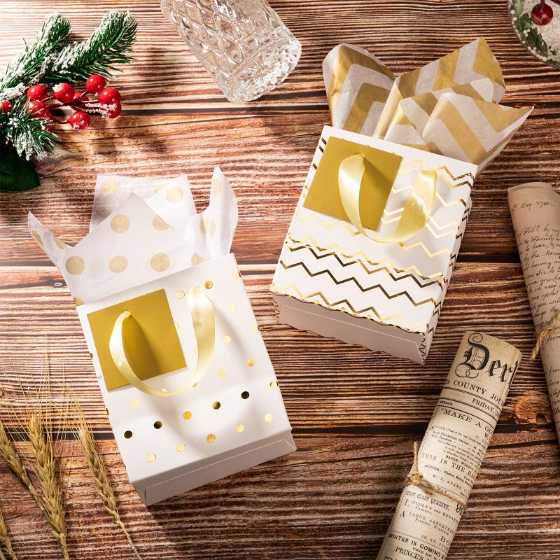Tenare 12 Pcs Small Gift Bags Mini Metallic Paper Bag Bulk Tiny with Handle Tissue Paper for Gift Wrap Easter Mother's Father's Day Birthday Spring Party(4 x 2.75 x 4.5 Inch,White Gold) - Image 5