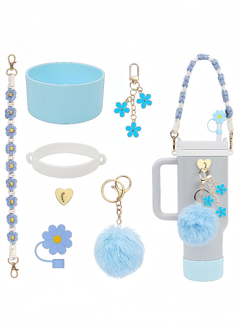 Peachjoy Cup Accessories Bundle, Handle Strap, Silicone Boot, Straw Cover, and Charms for 40oz and 30oz Tumblers (Blue)  - Image 1
