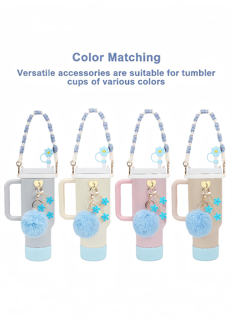 Peachjoy Cup Accessories Bundle, Handle Strap, Silicone Boot, Straw Cover, and Charms for 40oz and 30oz Tumblers (Blue)  - Image 2