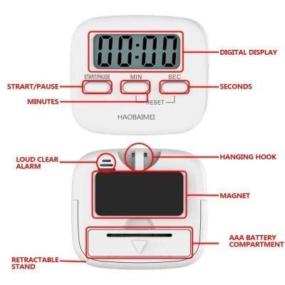 Meetzone Digital Kitchen Timer Magnetic Countdown Pomodoro Timer with Loud Alarm Big Digit Back Stand Hanging Hole for Cooking Shower Bathroom Kids Teacher 1psMulticolour - Image 4