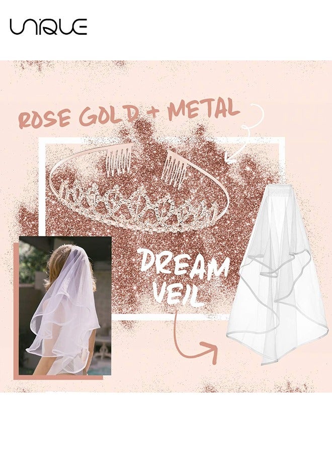 Unique 3Pcs Bride to Be' Bachelorette Party Decorations Kit | Rose Gold Glitter Sash,Veil, Rhinestone Tiara | Bridal Shower Supplies| Wedding Engagement Party Favors Gift - Image 5