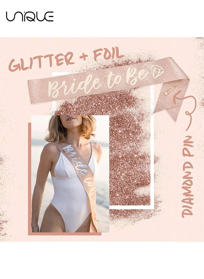 Unique 3Pcs Bride to Be' Bachelorette Party Decorations Kit | Rose Gold Glitter Sash,Veil, Rhinestone Tiara | Bridal Shower Supplies| Wedding Engagement Party Favors Gift - Image 4