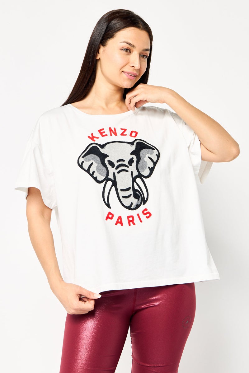 Kenzo Women Crew Neck Short Sleeves Embroidered T-Shirt, White - Image 1