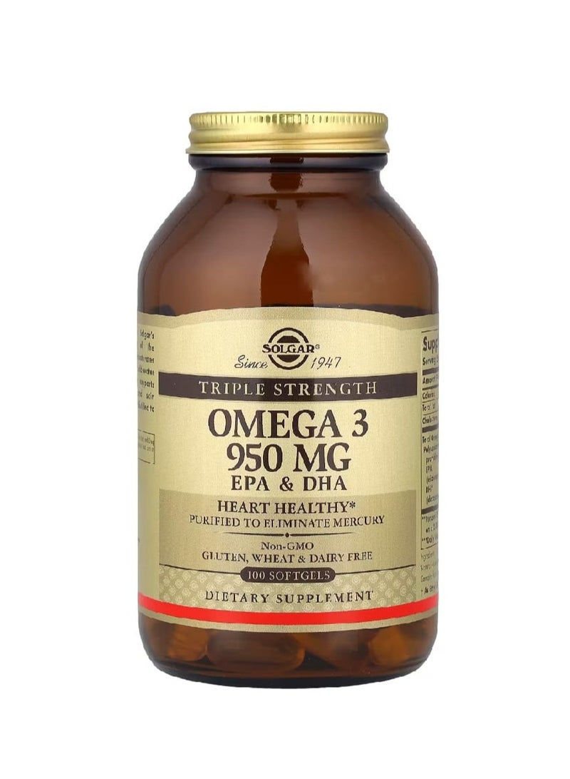Solgar Omega 3 EPA & DHA Triple Strength 950 mg 100 Softgels - Image 1