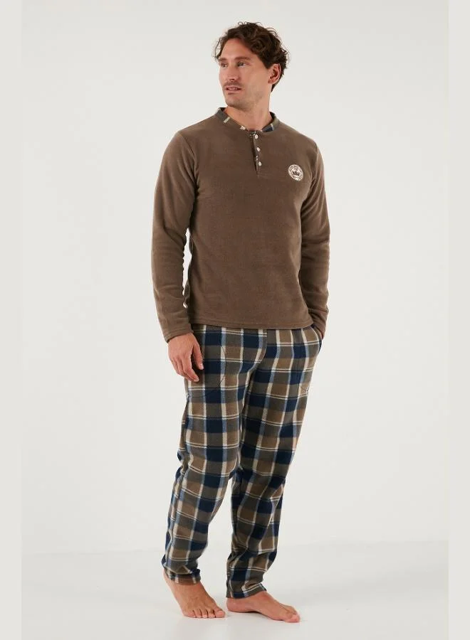 Buratti  Buratti Plaid Regular Fit Buttoned Crew Neck Winter Fleece Pajama Set Men's PAJAMAS SET 60961008 for Men | Best Price UAE