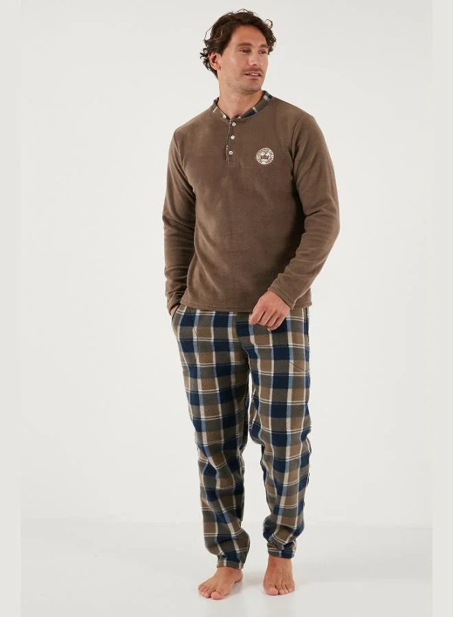 Buratti  Buratti Plaid Regular Fit Buttoned Crew Neck Winter Fleece Pajama Set Men's PAJAMAS SET 60961008 for Men | Best Price UAE