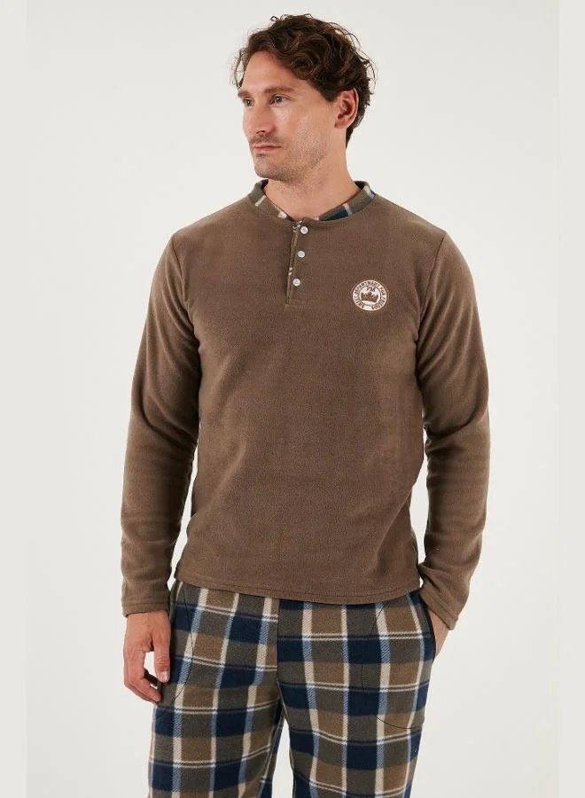 Buratti  Buratti Plaid Regular Fit Buttoned Crew Neck Winter Fleece Pajama Set Men's PAJAMAS SET 60961008 for Men | Best Price UAE