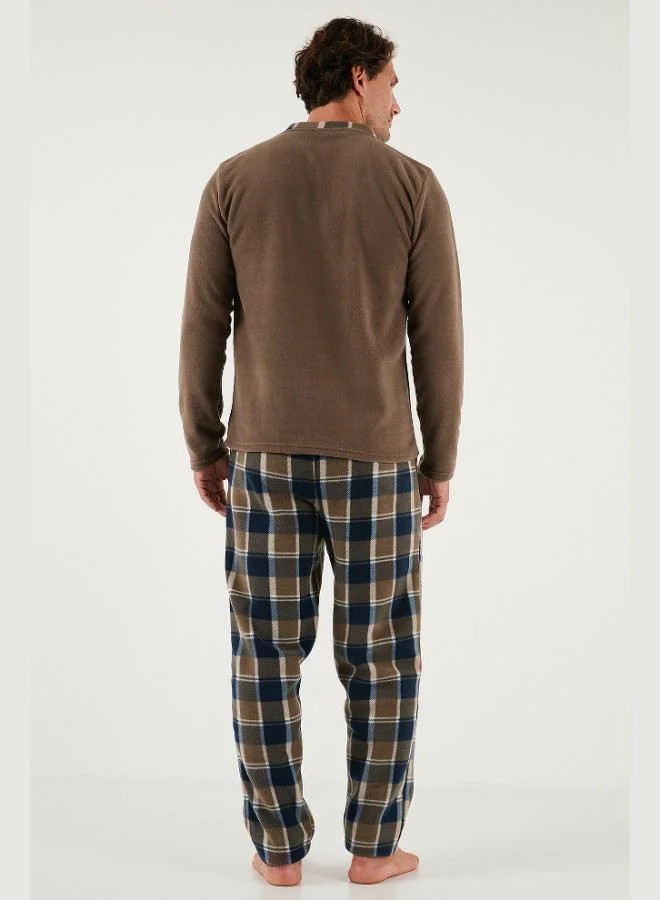 Buratti  Buratti Plaid Regular Fit Buttoned Crew Neck Winter Fleece Pajama Set Men's PAJAMAS SET 60961008 for Men | Best Price UAE