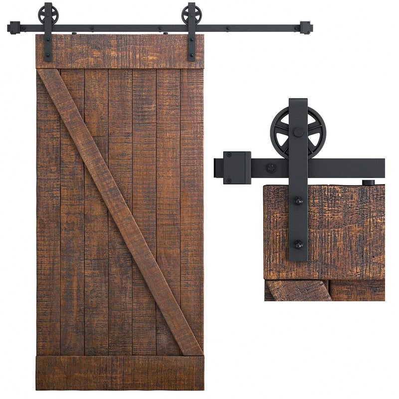 SMARTSTANDARD 6 Feet Heavy Duty Sliding Barn Door Hardware Kit 4FT 18FT Black Smoothly and Quietly Simple and Easy to Install Fit 36 Wide Panel Industrial Bigwheel Hangers