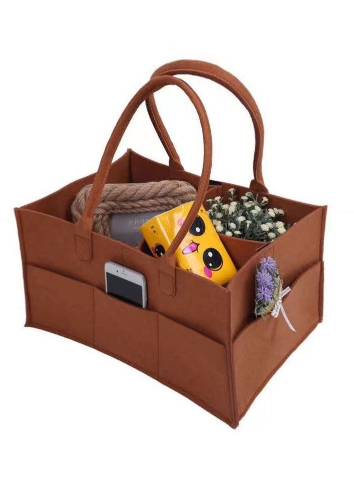 Brown Diaper Bag with Pockets, Baby Diaper Caddy Organizer, Nursery Storage Bag, Foldable and Portable Nursery Organization, Car Caddy,Tote, Multifunctional Baby Caddy, Travel Diaper Caddy  - Image 1