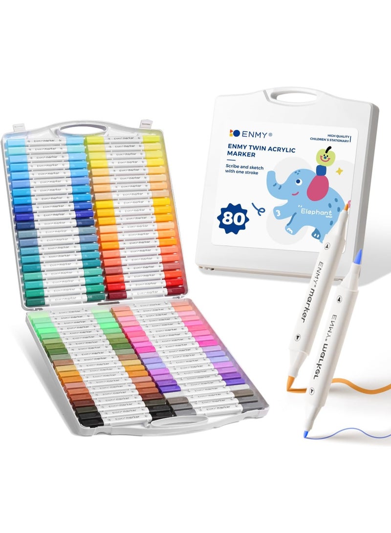 العدو مجموعة أقلام تلوين أكريليك سائل مباشر من ENMY – ‎80 لونًا زاهيًا مع درجات البشرة | أقلام تلوين احترافية للرسم على القماش، الخشب، الزجاج، السيراميك، الحجر، اللوحات | حبر مائي غير سام سريع الجفاف | مثالي للفنانين، الأعمال اليدوية والهدايا - Image 1