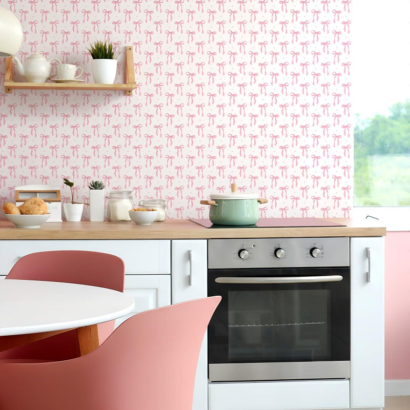 Drydiet Pink Bow Wallpaper Peel and Stick Contact Paper 11.8 x 78.7 in Pink Coquette Wallpaper Self Adhesive Removable Wall Sticker Paper for Home Locker Dorm Classroom Bedroom Living Room Decor - Image 4