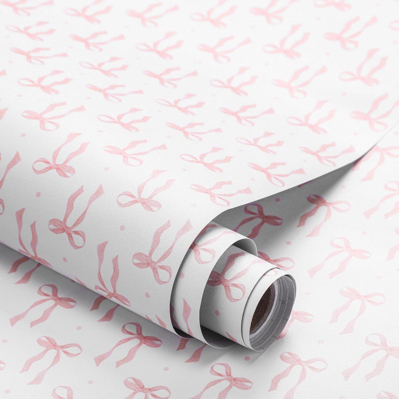 Drydiet Pink Bow Wallpaper Peel and Stick Contact Paper 11.8 x 78.7 in Pink Coquette Wallpaper Self Adhesive Removable Wall Sticker Paper for Home Locker Dorm Classroom Bedroom Living Room Decor - Image 1