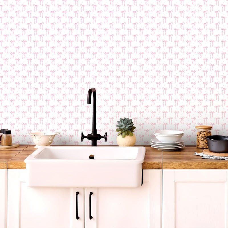 Drydiet Pink Bow Wallpaper Peel and Stick Contact Paper 11.8 x 78.7 in Pink Coquette Wallpaper Self Adhesive Removable Wall Sticker Paper for Home Locker Dorm Classroom Bedroom Living Room Decor - Image 5