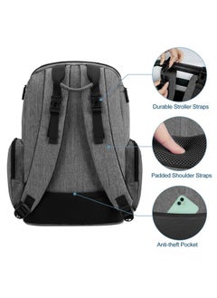 BabbleRoo BabbleRoo Diaper Bag Backpack, Multifunction Large Bags with Changing Pad & Stroller Straps & Pacifier Case, Unisex Stylish Travel Back Pack Nappy Changing Bag for Moms Dads (gray)  - Image 5