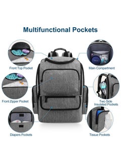 BabbleRoo BabbleRoo Diaper Bag Backpack, Multifunction Large Bags with Changing Pad & Stroller Straps & Pacifier Case, Unisex Stylish Travel Back Pack Nappy Changing Bag for Moms Dads (gray)  - Image 4