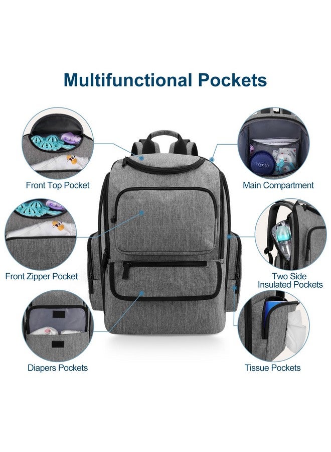 BabbleRoo BabbleRoo Diaper Bag Backpack, Multifunction Large Bags with Changing Pad & Stroller Straps & Pacifier Case, Unisex Stylish Travel Back Pack Nappy Changing Bag for Moms Dads (gray) - Image 4
