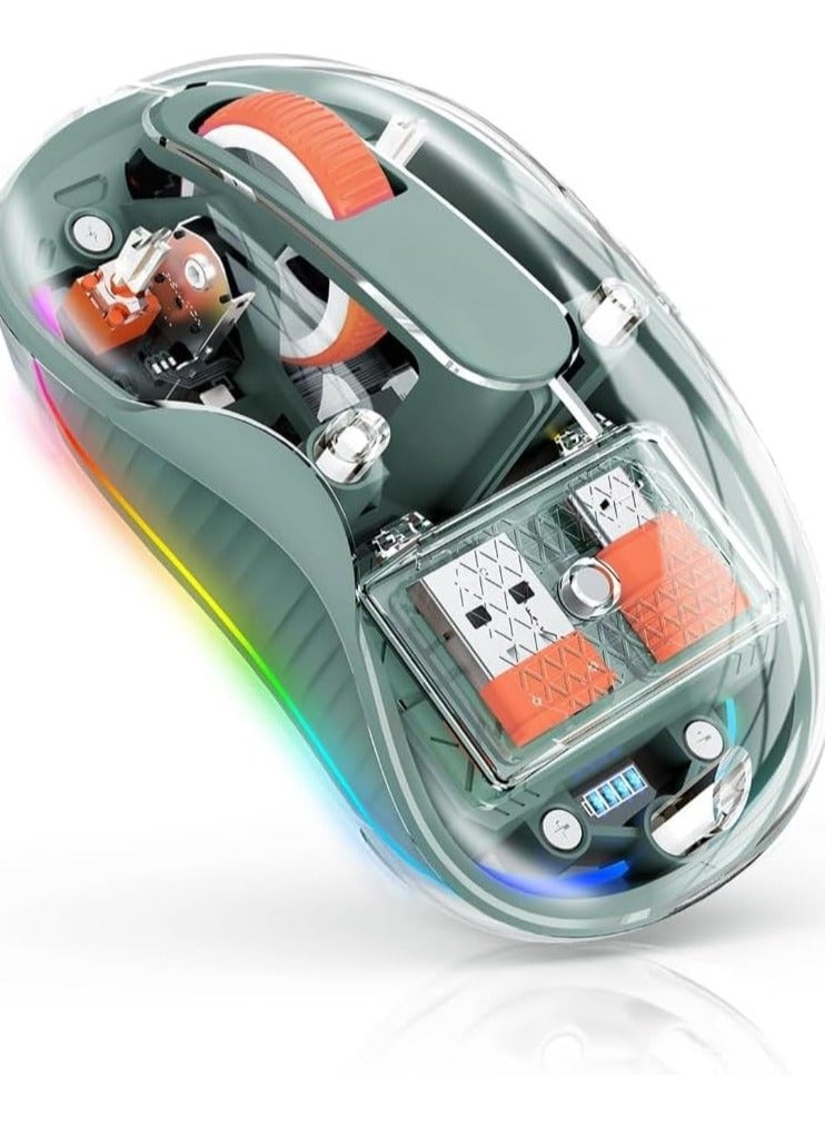 ماوس لاسلكي شفاف نيكساهايف M333، تصميم صامت، منفذ شحن نوع C، USB، مسافة 10م، BT5.1، 2.4GHz/BT1/BT2 مع جهازين استقبال، 5V 500mA، 800 DPI/1200 DPI/1600 DPI/2400 DPI، أضواء RGB - Image 1