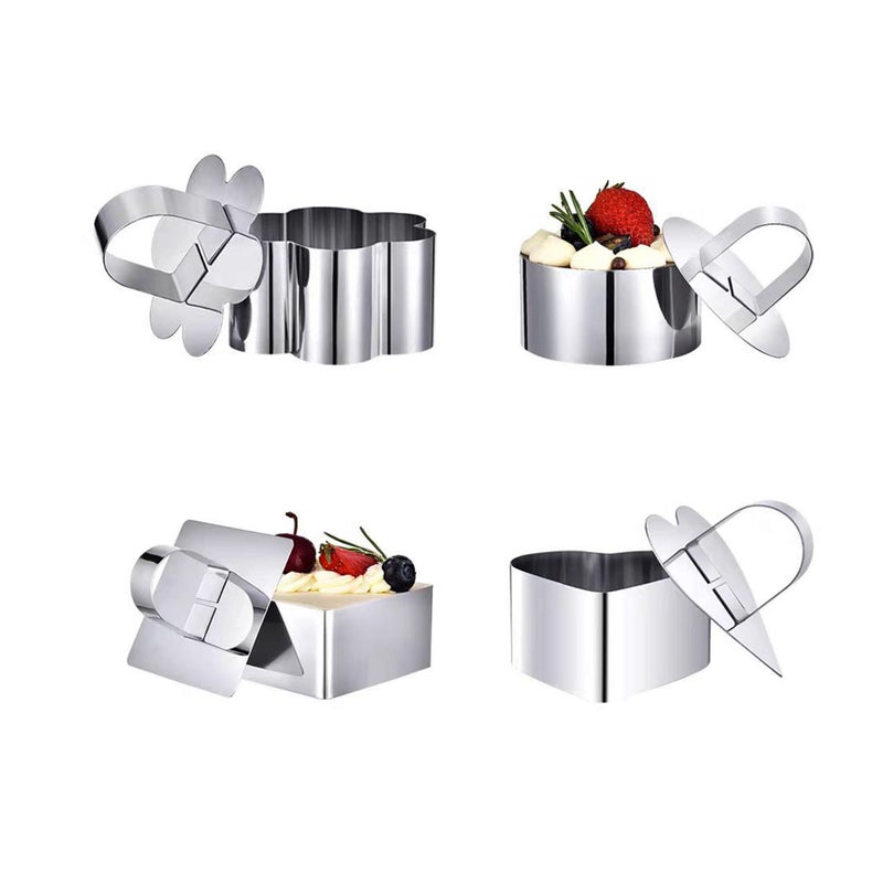 SWETON Cake Rings Cooking Rings Dessert Mousse Mold Stainless Steel with Pusher for Desserts Making 4PCS