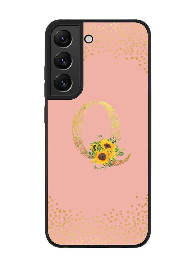 Stylizedd Rugged Black edge case for Samsung Galaxy S21 FE 5G Slim fit Soft Case Flexible Rubber Edges Anti Drop TPU Gel Thin Cover - Custom Monogram Initial Letter Floral Pattern Alphabet - Q (Rose Pink ) - Image 1