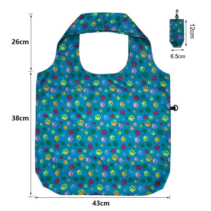 HOLYLUCK Reusable Grocery Bags,Heavy Duty Foldable Shopping Tote Bag (Standard, 3 Green Dog Paw Prints) - Image 3