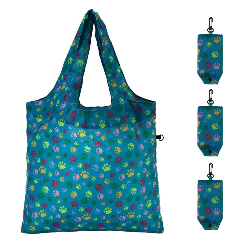 HOLYLUCK Reusable Grocery Bags,Heavy Duty Foldable Shopping Tote Bag (Standard, 3 Green Dog Paw Prints) - Image 1
