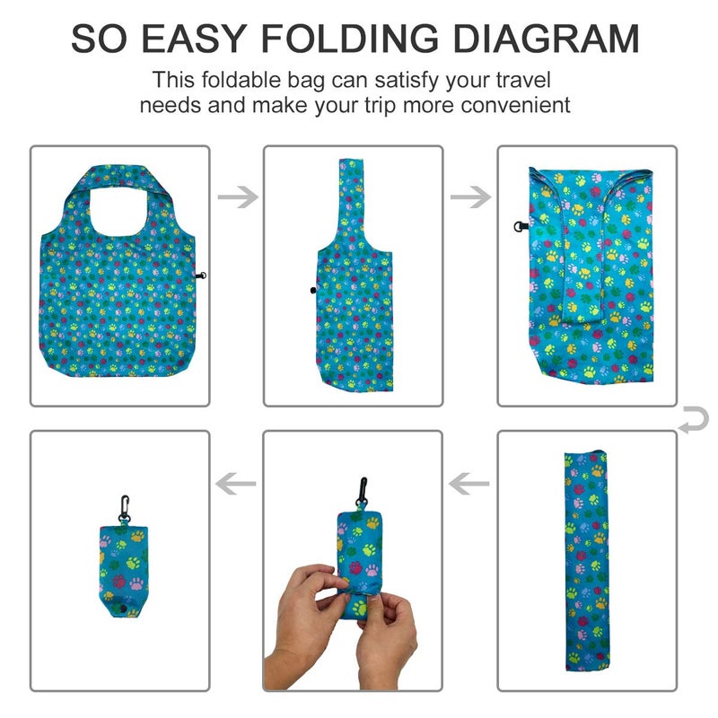 HOLYLUCK Reusable Grocery Bags,Heavy Duty Foldable Shopping Tote Bag (Standard, 3 Green Dog Paw Prints) - Image 4