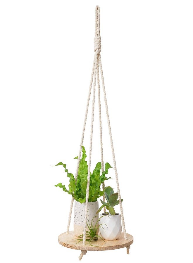 Dahey Hanging Plant Shelf Round Wood Rope Hanging Floating Shelf Boho Home Decor Display Planter Rack for Living Room Bedroom Kitchen Room,Nature - Image 1