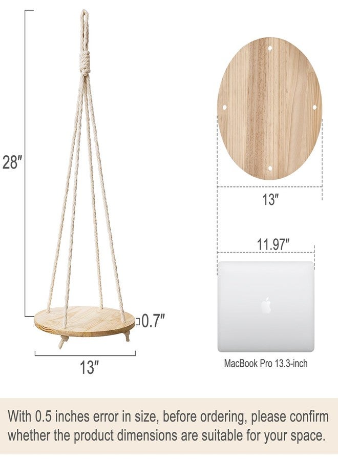 Dahey Hanging Plant Shelf Round Wood Rope Hanging Floating Shelf Boho Home Decor Display Planter Rack for Living Room Bedroom Kitchen Room,Nature - Image 4
