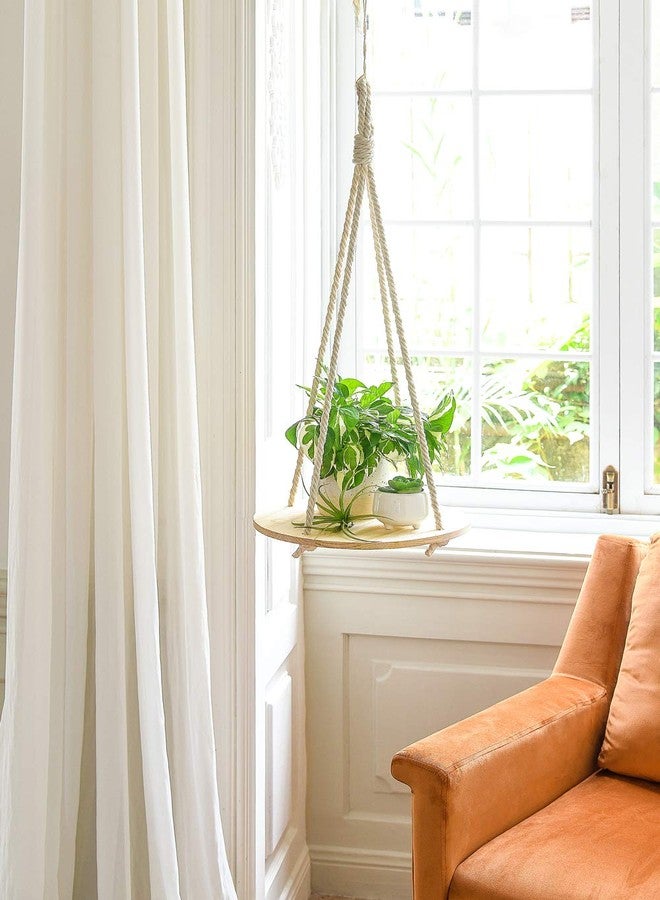 Dahey Hanging Plant Shelf Round Wood Rope Hanging Floating Shelf Boho Home Decor Display Planter Rack for Living Room Bedroom Kitchen Room,Nature - Image 2