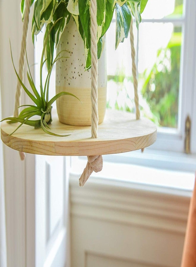 Dahey Hanging Plant Shelf Round Wood Rope Hanging Floating Shelf Boho Home Decor Display Planter Rack for Living Room Bedroom Kitchen Room,Nature - Image 3