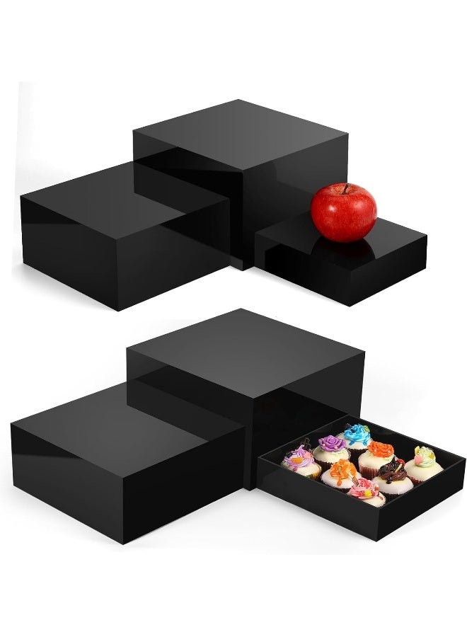 TPGP 6 Pack Acrylic Display Boxes Cube Riser, Food Display Stands for Party Buffet Risers Black Cake Stand Acrylic Square Food Display Set Dessert Table Display Nesting Riser Jewelry Display Holder - Image 1