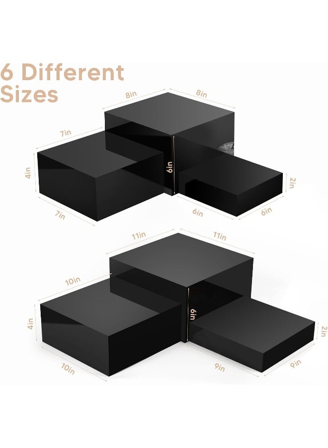 TPGP 6 Pack Acrylic Display Boxes Cube Riser, Food Display Stands for Party Buffet Risers Black Cake Stand Acrylic Square Food Display Set Dessert Table Display Nesting Riser Jewelry Display Holder - Image 2