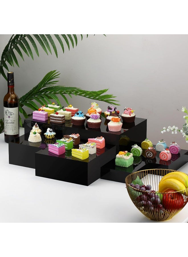 TPGP 6 Pack Acrylic Display Boxes Cube Riser, Food Display Stands for Party Buffet Risers Black Cake Stand Acrylic Square Food Display Set Dessert Table Display Nesting Riser Jewelry Display Holder - Image 3