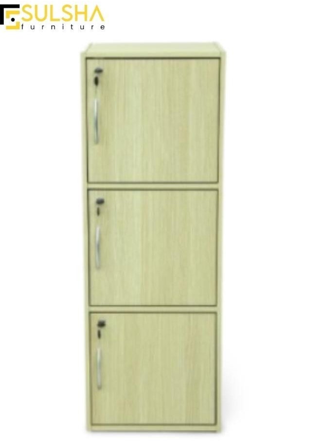 SULSHA - Three Door Wooden Locker Wooden Cabinet With Keys - Image 1
