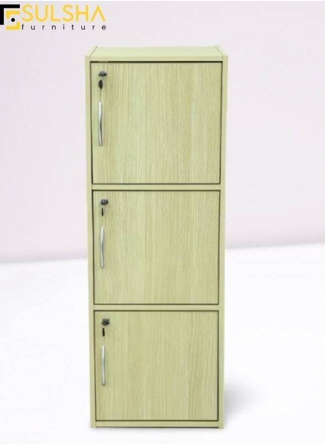 SULSHA - Three Door Wooden Locker Wooden Cabinet With Keys - Image 1
