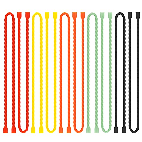 Gesipor 10 PCS 18-Inch Silicone Cable Ties - Reusable Rubber Twist Ties Bendable Cable Ties for Bundling and Holding, All Purpose Cord Tie for Indoor and Outdoor(5 Colors) - Image 1