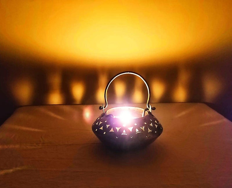 Gunendra Crafts Home Decor Tealight HolderDegchi Style Candle StandAntique Finished Dhoop IncenseTealight Holder Degchi Handle Pot Black Golden Chrome Polished 1 - Image 2