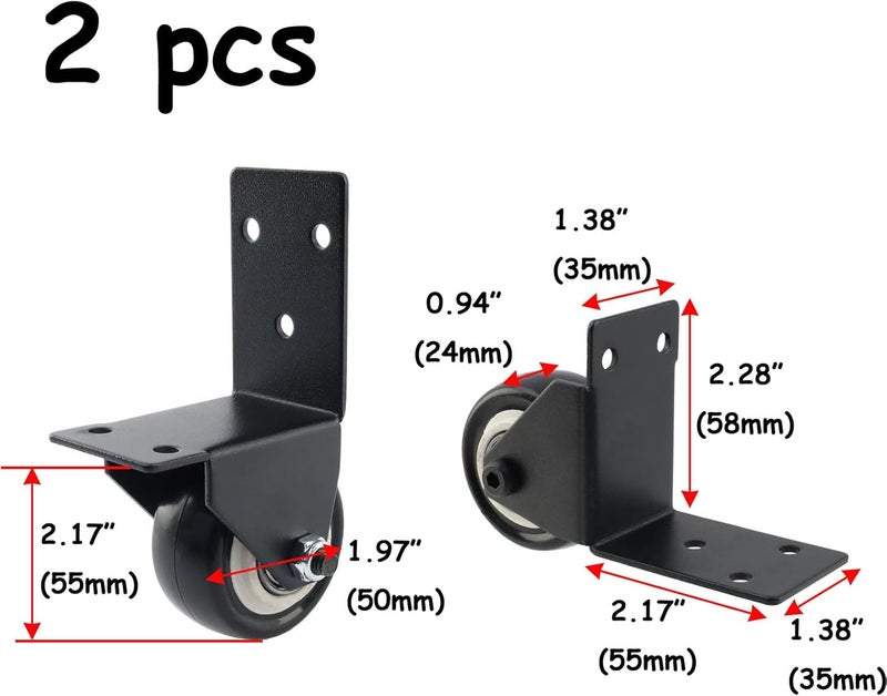 Semetall 2 قطعة عجلات دوارة مع لوحة على شكل L، عجلات دوارة صامتة مقاس 2 بوصة بديلة، أسود - Image 2