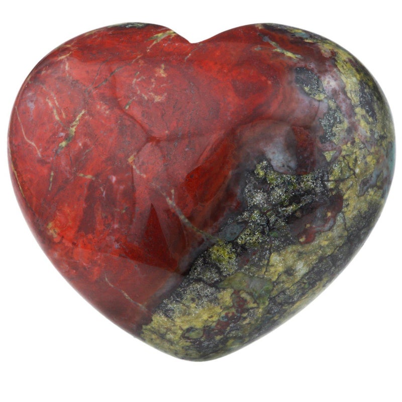 Rockcloud Healing Crystal 1.6 inches Dragon Blood Stone Heart Love Carved Palm Worry Stone Chakra Reiki Balancing   Red and Green